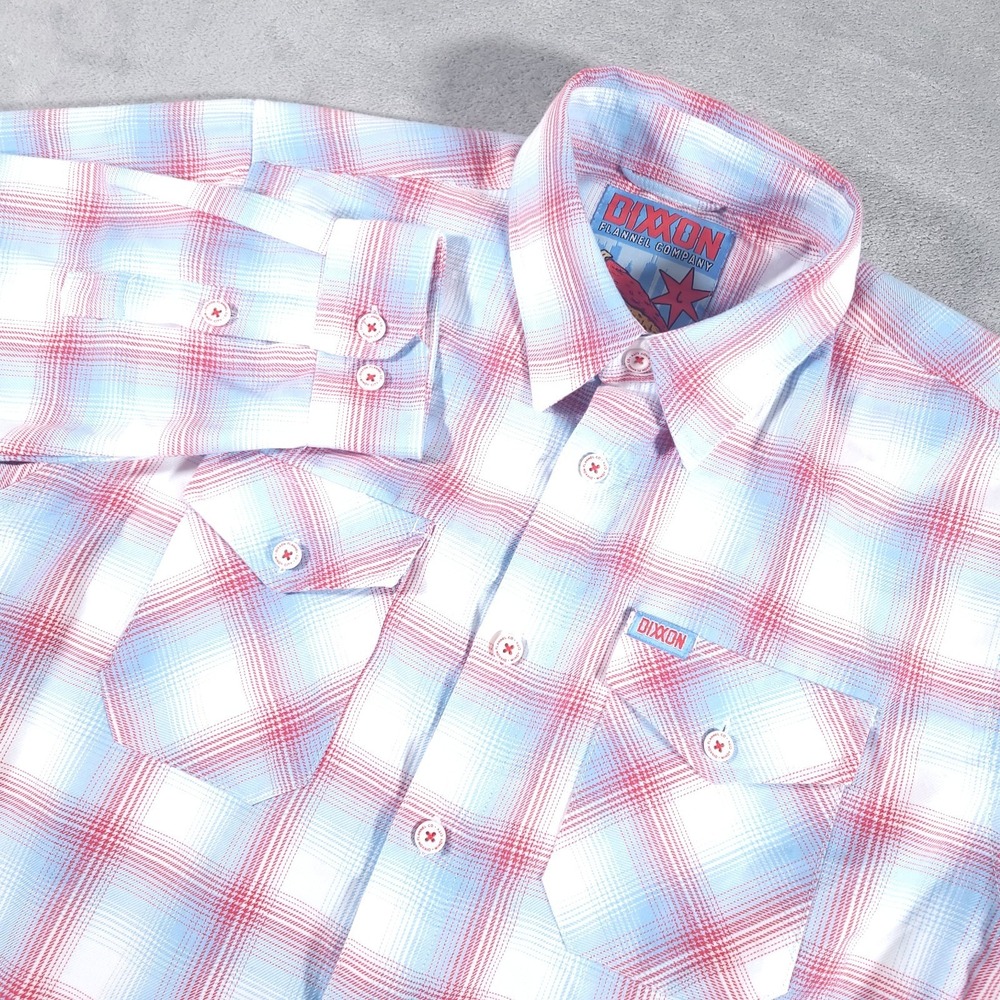 Dixxon Flannel Shirt Mens Large L Blue Plaid Button Up Windy City Chicago Pizza